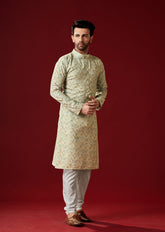 Ensemble pyjama Kurta en coton imprimé vert Thistel pour homme